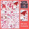 Valentines Day Window Clings Decorations,126Pcs Valentines Window Clings Gnome Heart Decal for Glass,Fabulous for Holiday Decals Family Couples