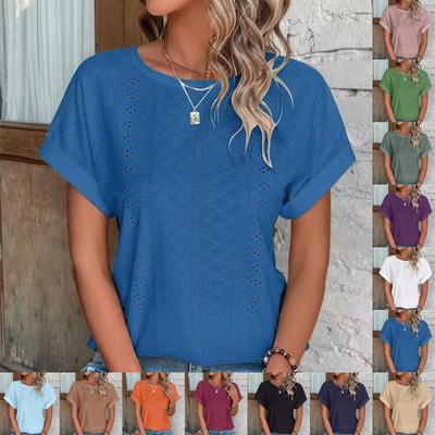 Women's Fashion Solid Color Round Neck Loose Short Sleeved Pullover T-shirt Top