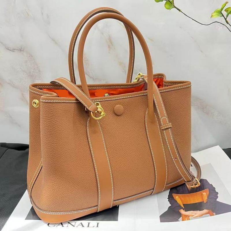 2025 New Style Genuine Leather Womens Bag Top Layer Cowhide 30 Flower Garden Bag Solid Color Cowhide Waxed Canvas Strap Handbag Single Compartment Bag