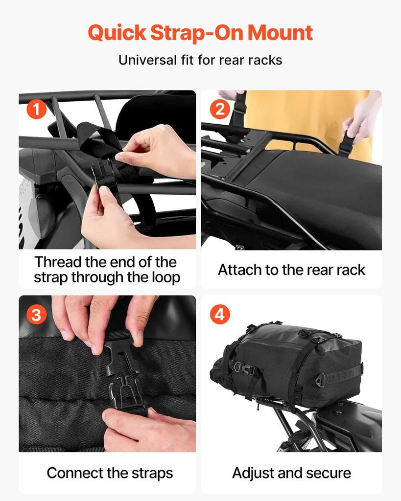 Motorcycle Tail Bag, 30 L Motorcycle Rear Seat Bag with Waterproof Rain Cover, Outdoor Sports Motorbike Luggage Storage Trunk Rack Backpack with