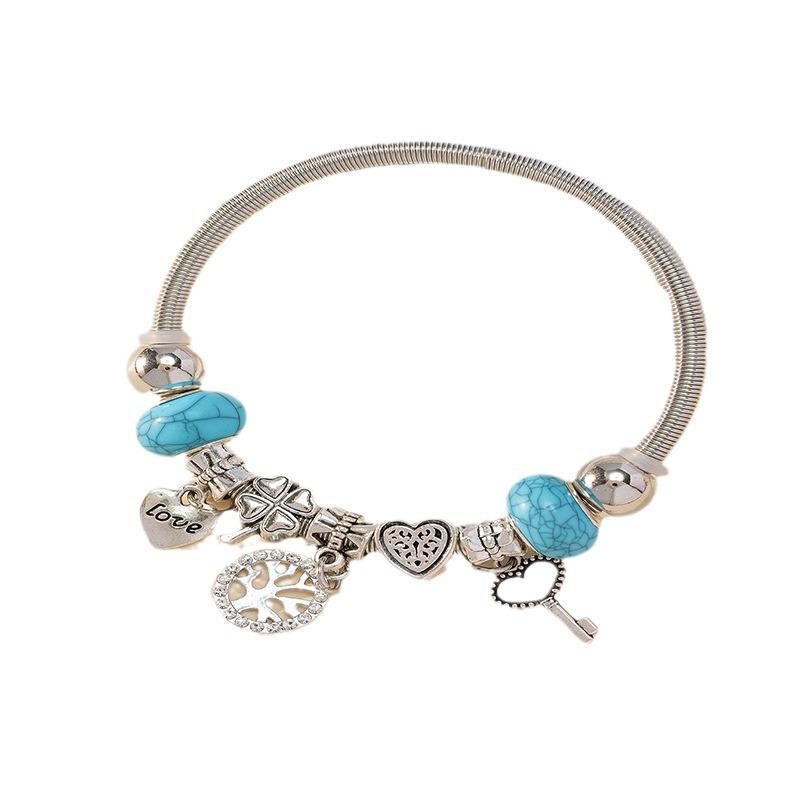 Pan Family DIY Love Heart Clover Bracelet & Tree of Life Pendant Bangle