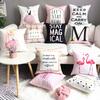 Nordic Ins Style Pink Girl Sofa Pillow Cushion Printed Bedside Car Office Cushion