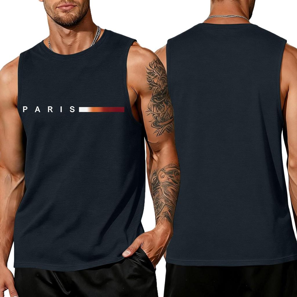 Men's Loose And Casual Trend Letter Pattern Printed Tank Top For Men, Men's Sporty Breathable Sleeveless Top