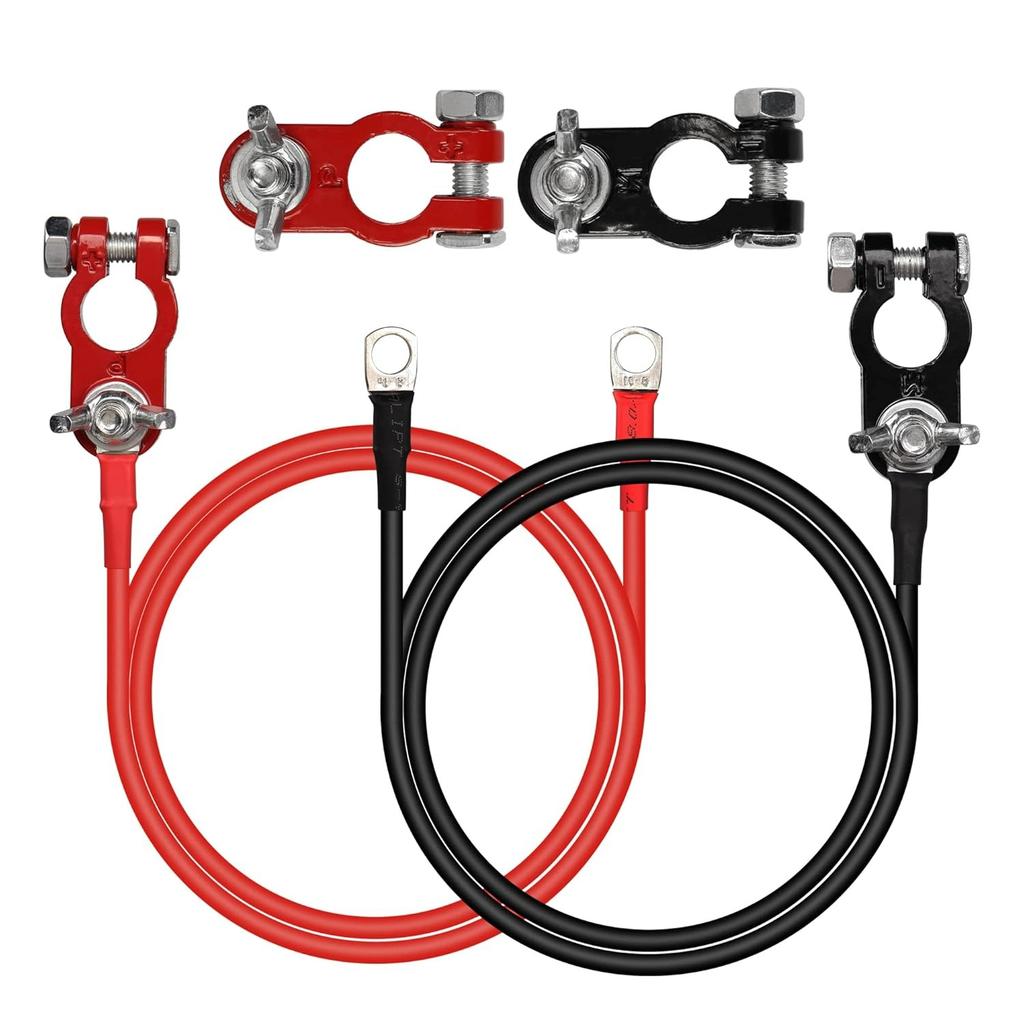 1 Pair Battery Connector Wires 10AWG Red and Black Car Battery Cable Aluminum Alloy Connector Clamp for Automotive Marine Solar Motorhome Motorcycle
