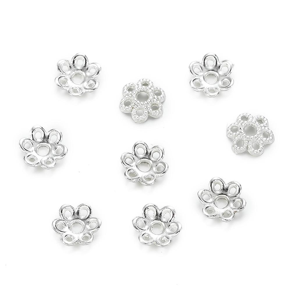 50pcs 5 Sizes Alloy Flower Beads Cap Flowers Connector for Bracelet Necklace Jewelry Making Accessories