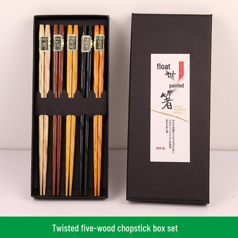 5-Pair Japanese Non-slip Bamboo & Wooden Chopsticks Gift Set