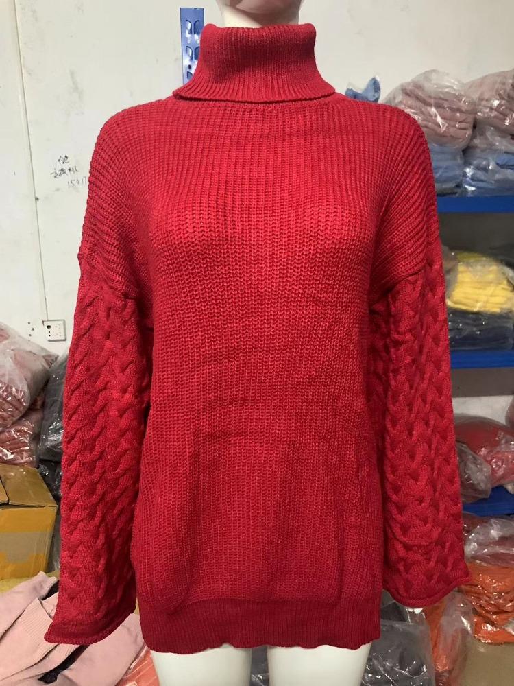 Sweater Fashionable High Neck Loose Cable Knit Long Sleeve Women's Knitted Top Luxurious Relaxed-fit Slimming and Versatile Top