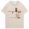 Cute Cats Are Not in Service Comic Print Unisex and Women Cartoon Soft Tshirts Fashion Round Neck Tshirts Retro Loose Tshirts