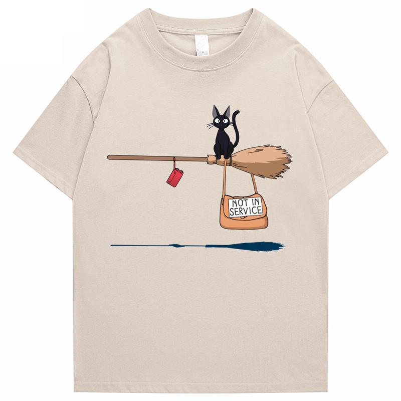 Cute Cats Are Not in Service Comic Print Unisex and Women Cartoon Soft Tshirts Fashion Round Neck Tshirts Retro Loose Tshirts