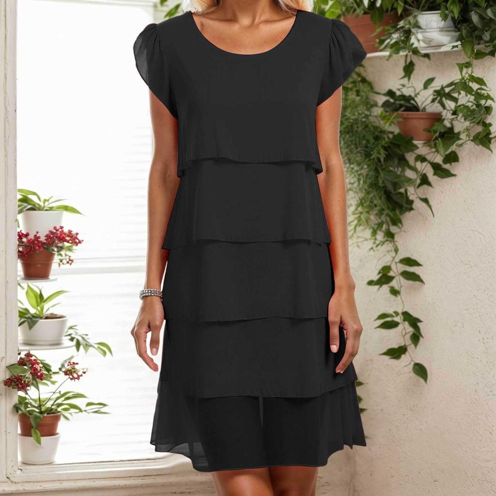 Shot Sleeve  Boho Dress For Women Casual Loose Fit Summer Sundress Solid Dress