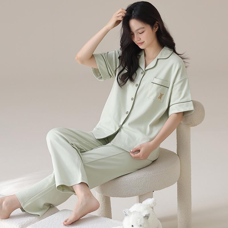 Lycra cotton couple pajamas summer pure cotton short-sleeved trousers loose and cool can be worn outside men's loungewear suit