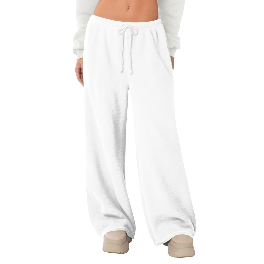 Women's Fleece Wide Leg  Elastic Waist Drawstring Loose Pants Drawstring Pajama Pants Sleepwear Trousers
