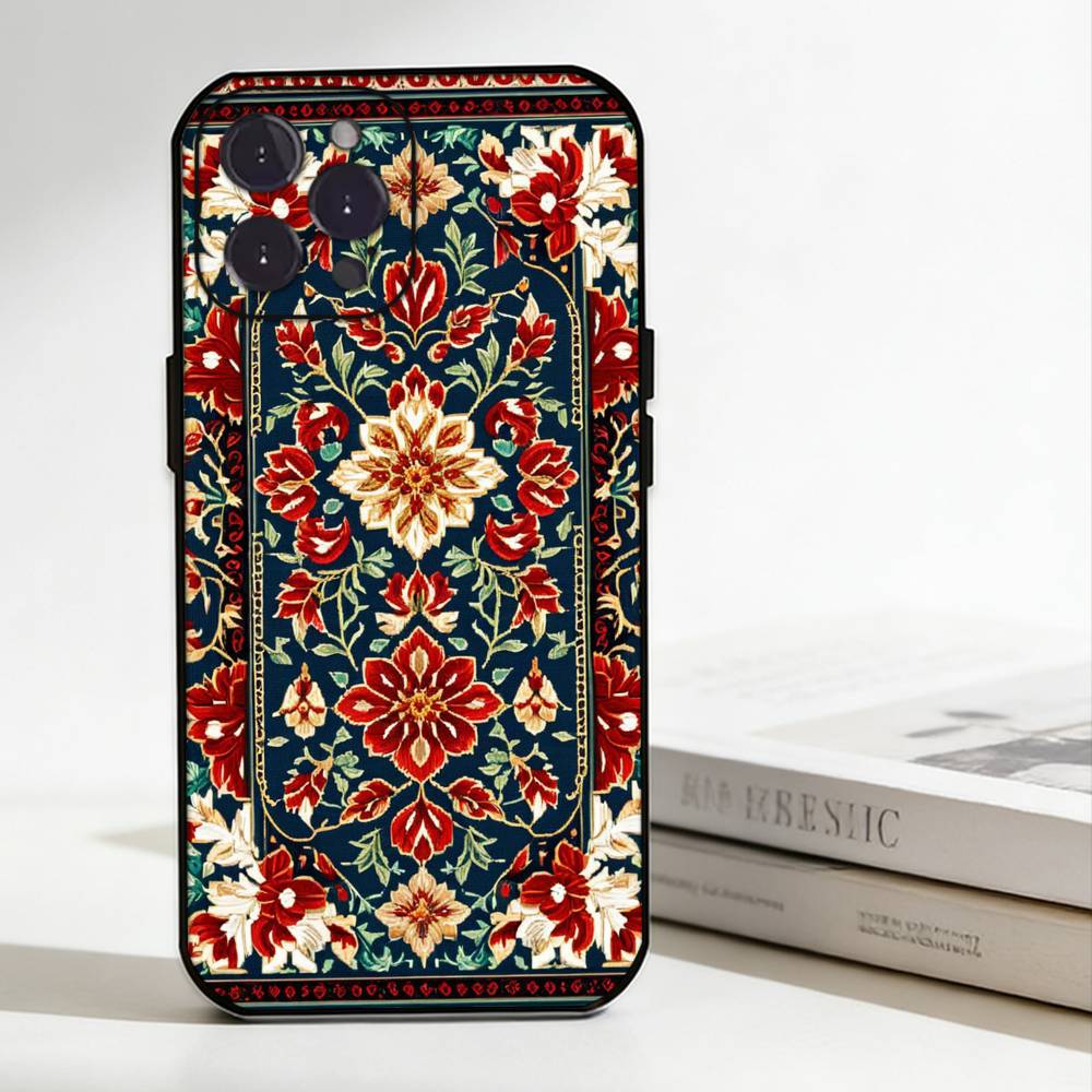 Persian Carpet Floral Pattern Phone Case Silicone Black Soft For IPhone 17,16,15,14,13,12,11,SE,Plus Pro Max