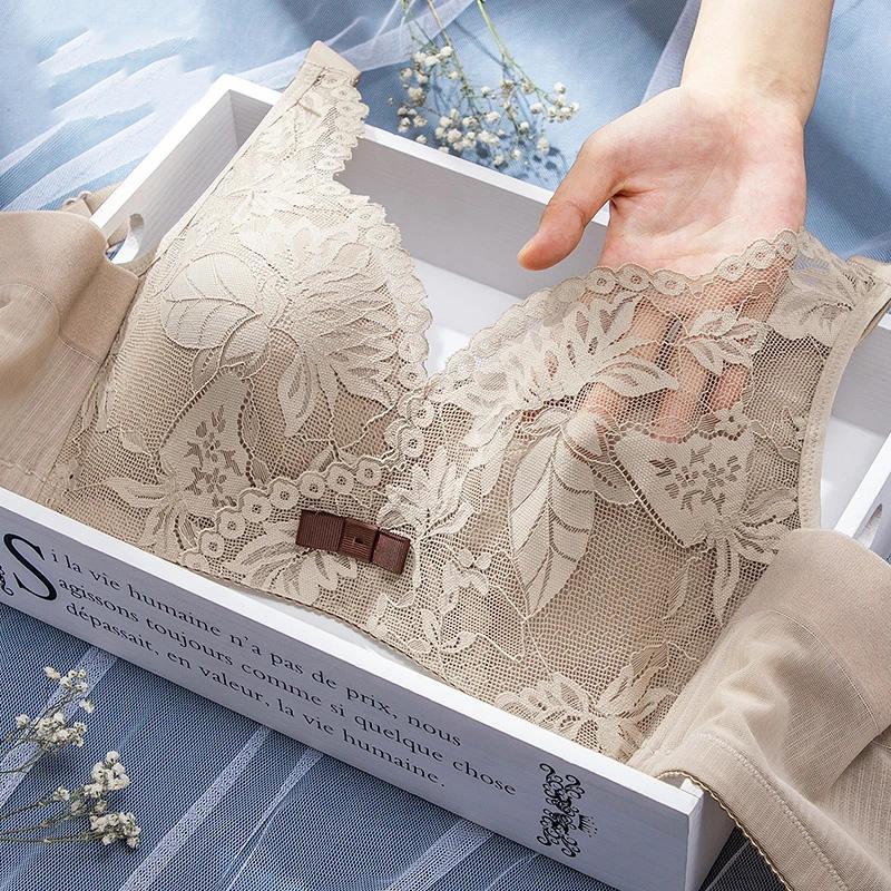 B C D Dámské 3D Košíčky Podprsenka Bez Kostic Pohodlná Plné Košíčky pro Velká Prsa Ženská Sexy Krajka Síťovina Nastavitelná Podprsenka Měkká Tenká Vycpávka Top Podprsenka