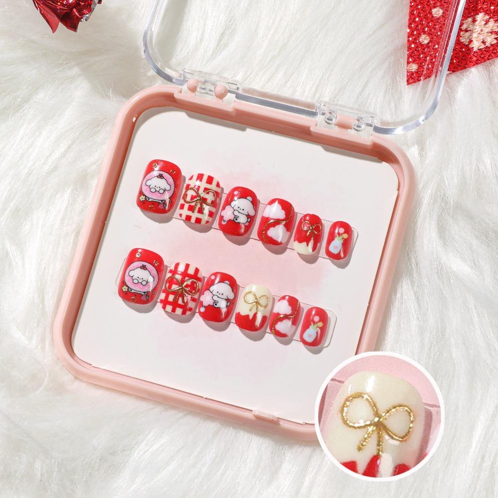 Bowknot Fireworks Kids Cartoon Fake Nails Gilded Cat Eyes Kids Fake Nail Extension  Student