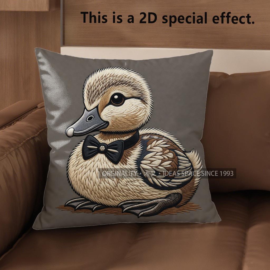 2D Cute Bow-Tied Duck Pillow Covers For Home Pattern Cushion Cover Suitable For Sofa Bedroom Car Pillow Cover