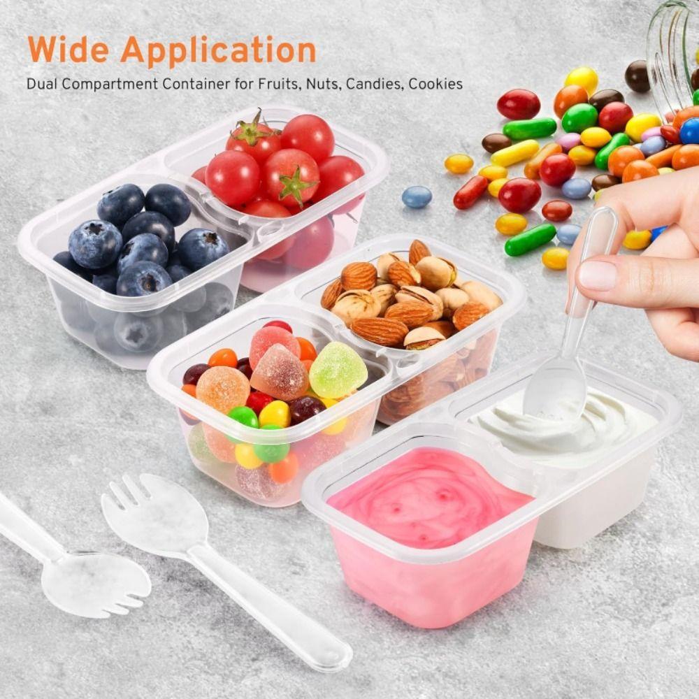 5Pcs Clear Plastic Portion Cups Double Compartment Snack Containers Food Storage Box  Takeaway