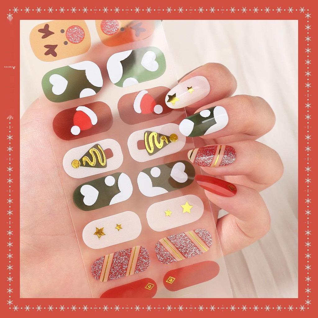 16-Finger French Christmas Gel Nail Stickers - No-Bake, European & American Fashion