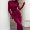 Sexy Slim Crew Neck Dress Women Autumn Elegant Solid Long Sleeve Package Hip Dresses