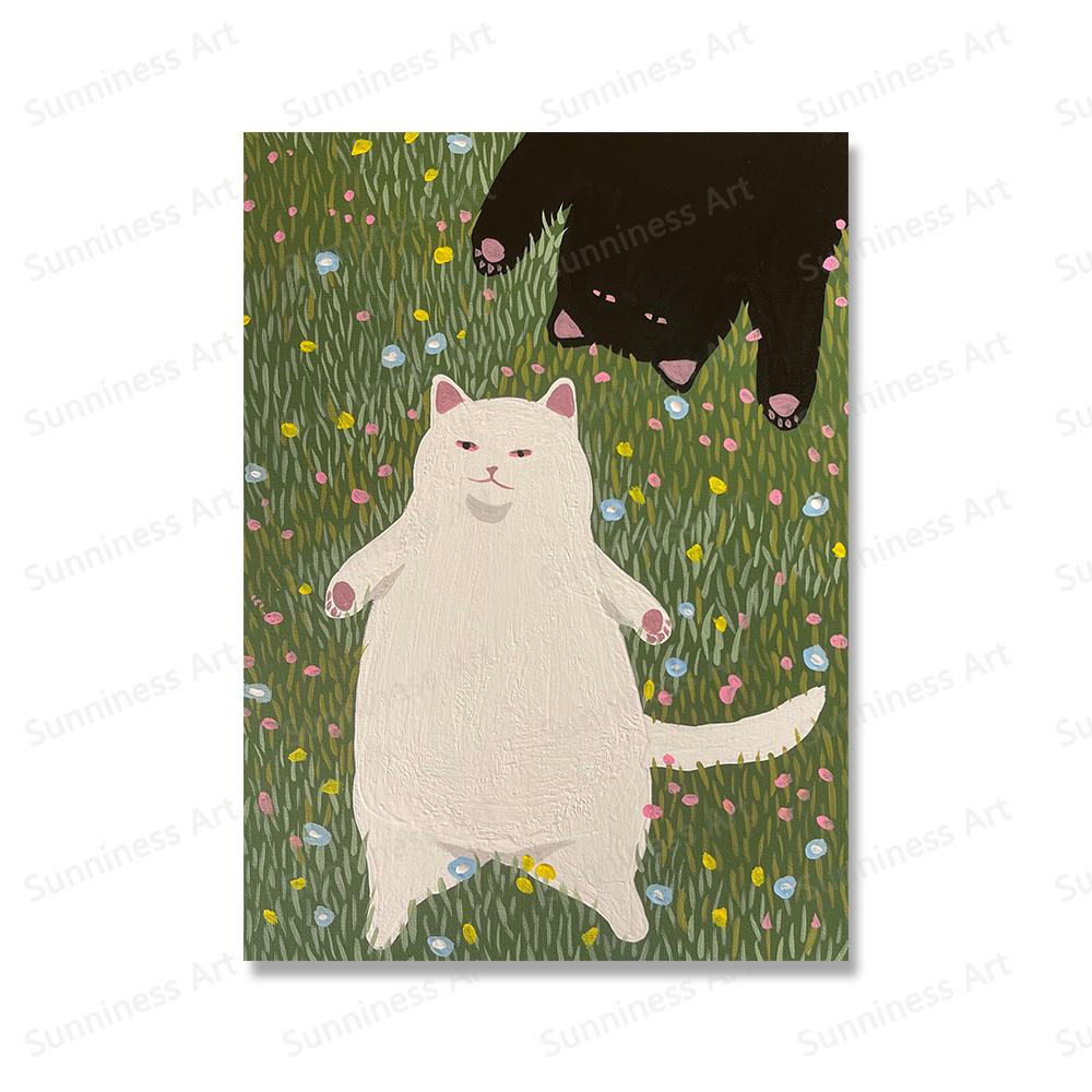 

Абстрактное зеленое растение, цветок, черная кошка, настенная живопись на холсте, забавные постеры и принты, настенные панно для декора гостиной в стиле бохо 21x30cm No Framed белый