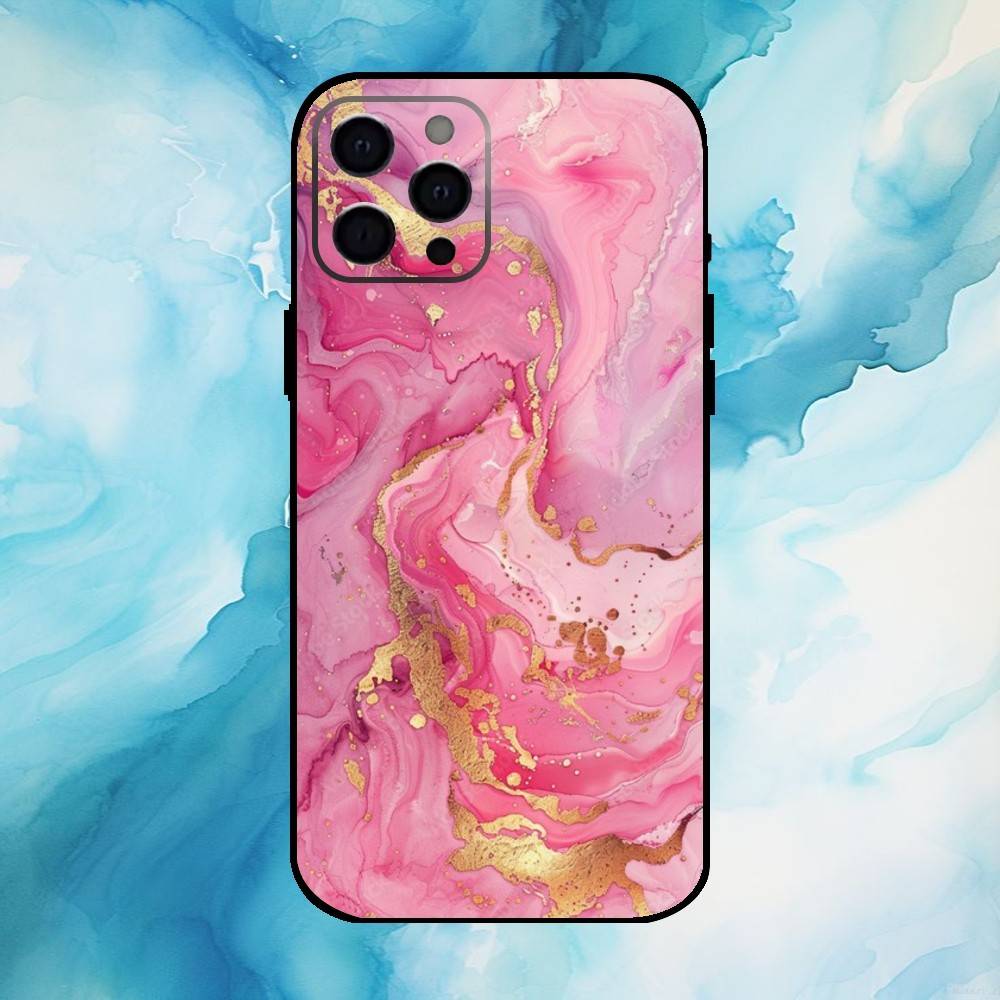 

Gold Pink Geometric Marble Phone Case For iPhone17,16,15,14,13,12,11 Plus,Pro Max Soft Black Cover iPhone17promax