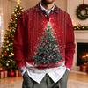 Men's Casual Loose Fit Long Sleeve Collared Shirt with Christmas Print for Holiday Parties