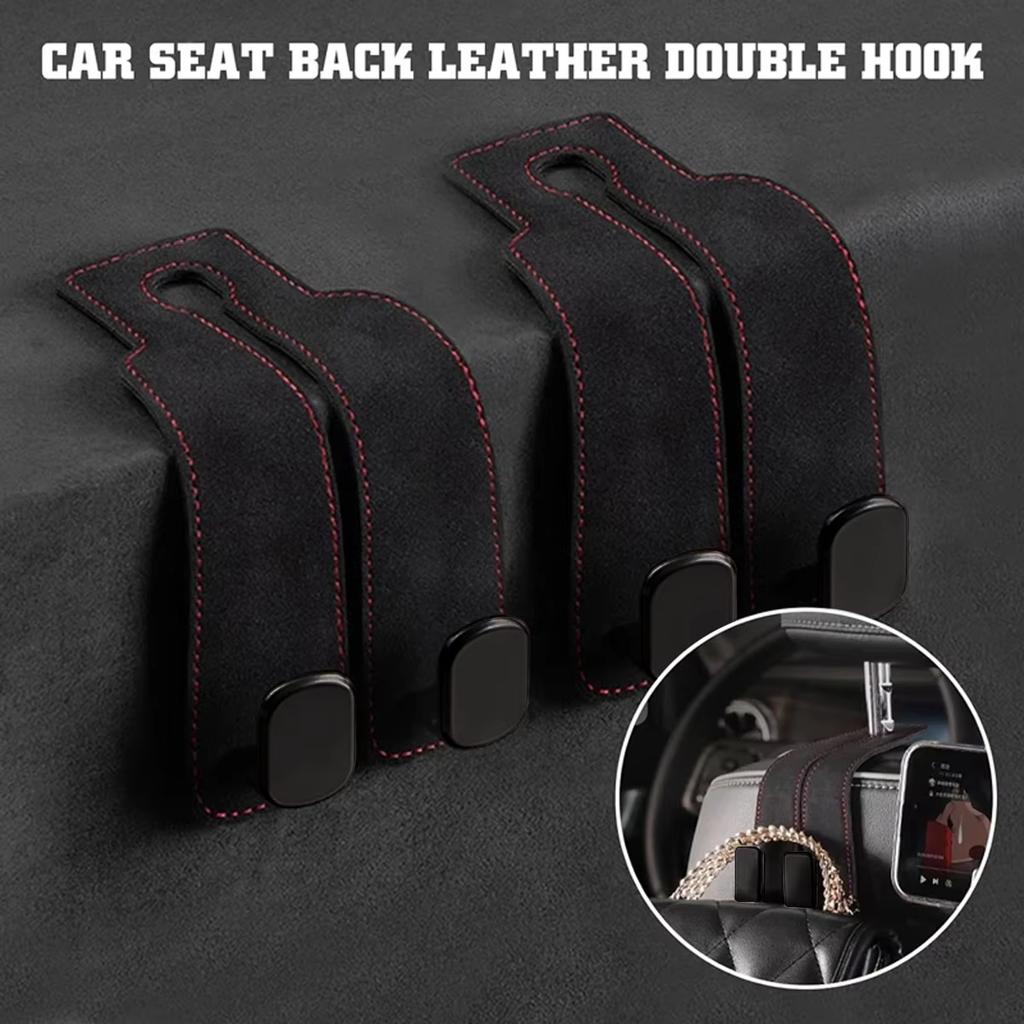 2 in 1 Quality Car Headrest Hook Premium Suede Rear Seat Hanging Dual Hook Large Load-Bearing Alloy/ABS Hook Hanger Universal