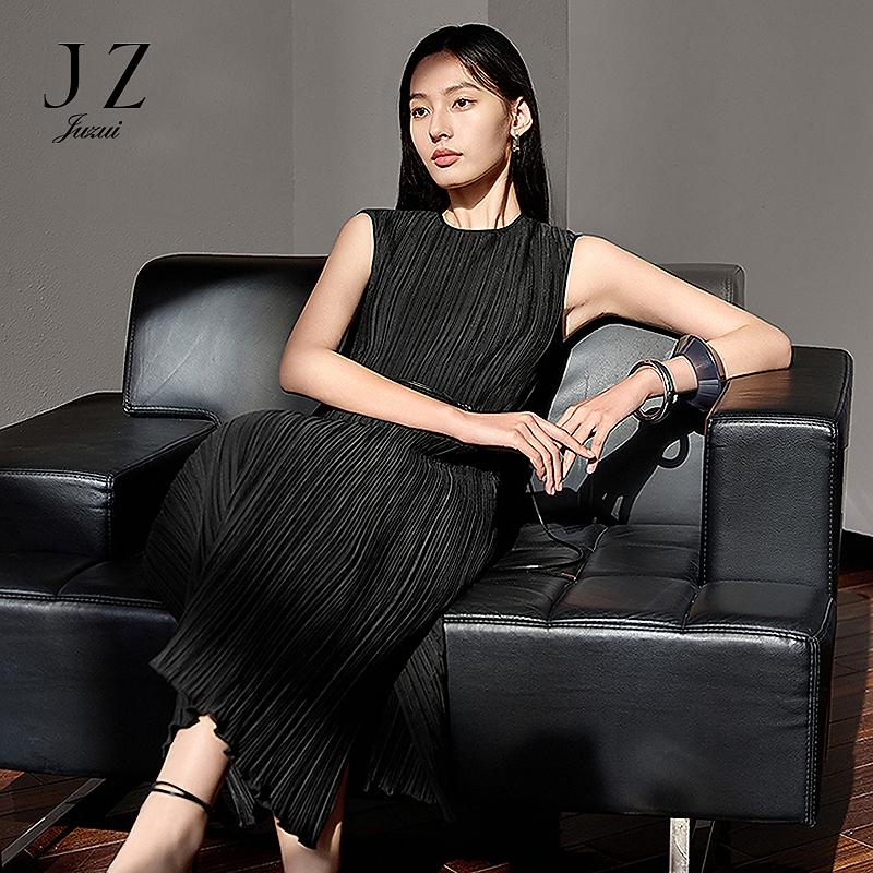 Jiuzi Anna Kou Minimalist Workplace Commuting Three Houses Wind Pressure Folded Sleeveless Dress for Women 2025 Summer New Style