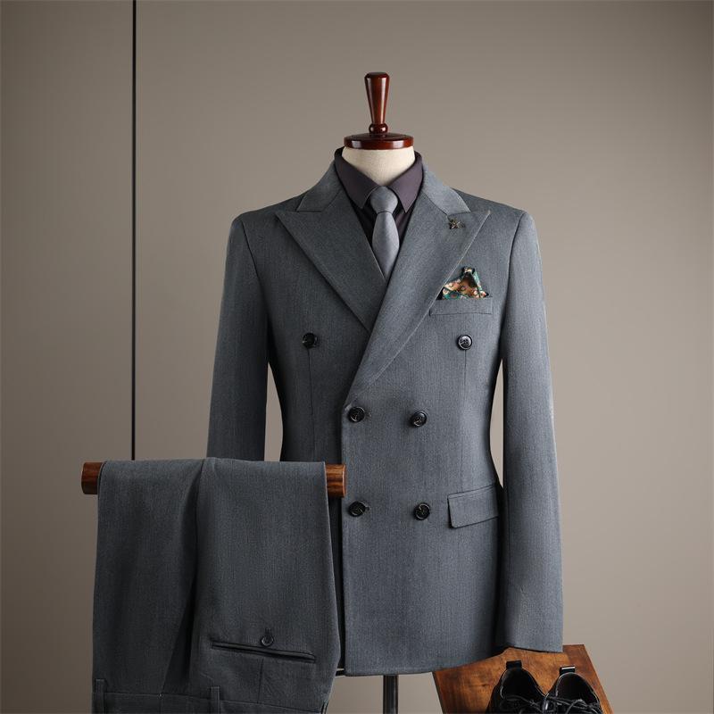 Men's High-End Slim-Fit Suit Set: Business Formal, Groomsman, Wedding Groom's Wear, Wrinkle-Resistant Jacket
