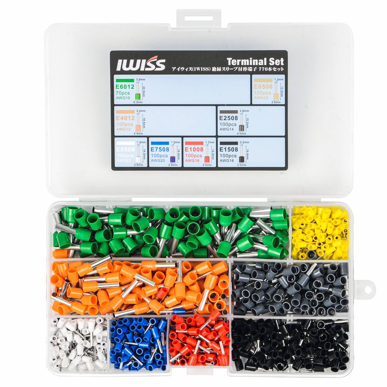 

IWISS Ferrule Terminals with Insulated Sleeves, Pure Copper, 770-Piece Set (E-770)