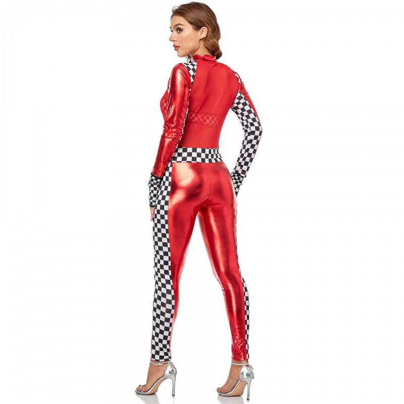Red Sexy Jumpsuit Cheerleading Outfit PU Leather Football Girl Role Play Costume