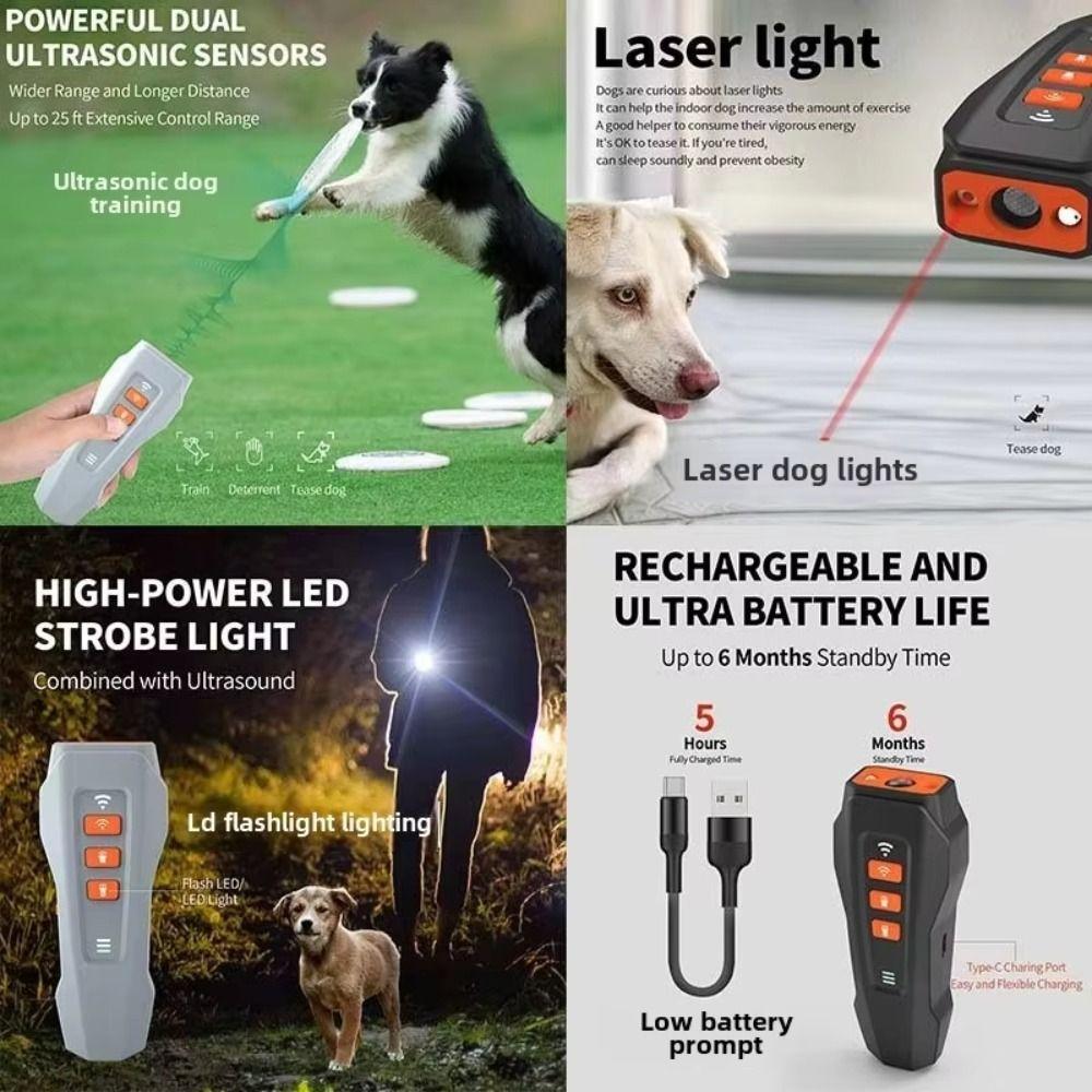 Safe Rechargeable Ultrasonic Dog Repeller Handheld Portable Dog Deterrent High Efficiency LED Flashlight Dog Chaser Night Run