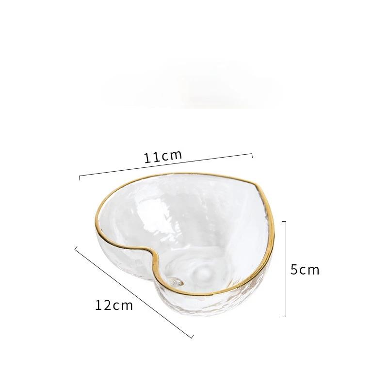 Creative Glass Heart-Shaped Bowl - Golden Edge Salad & Noodle Bowl, Crystal Breakfast Tableware with Decorative Design