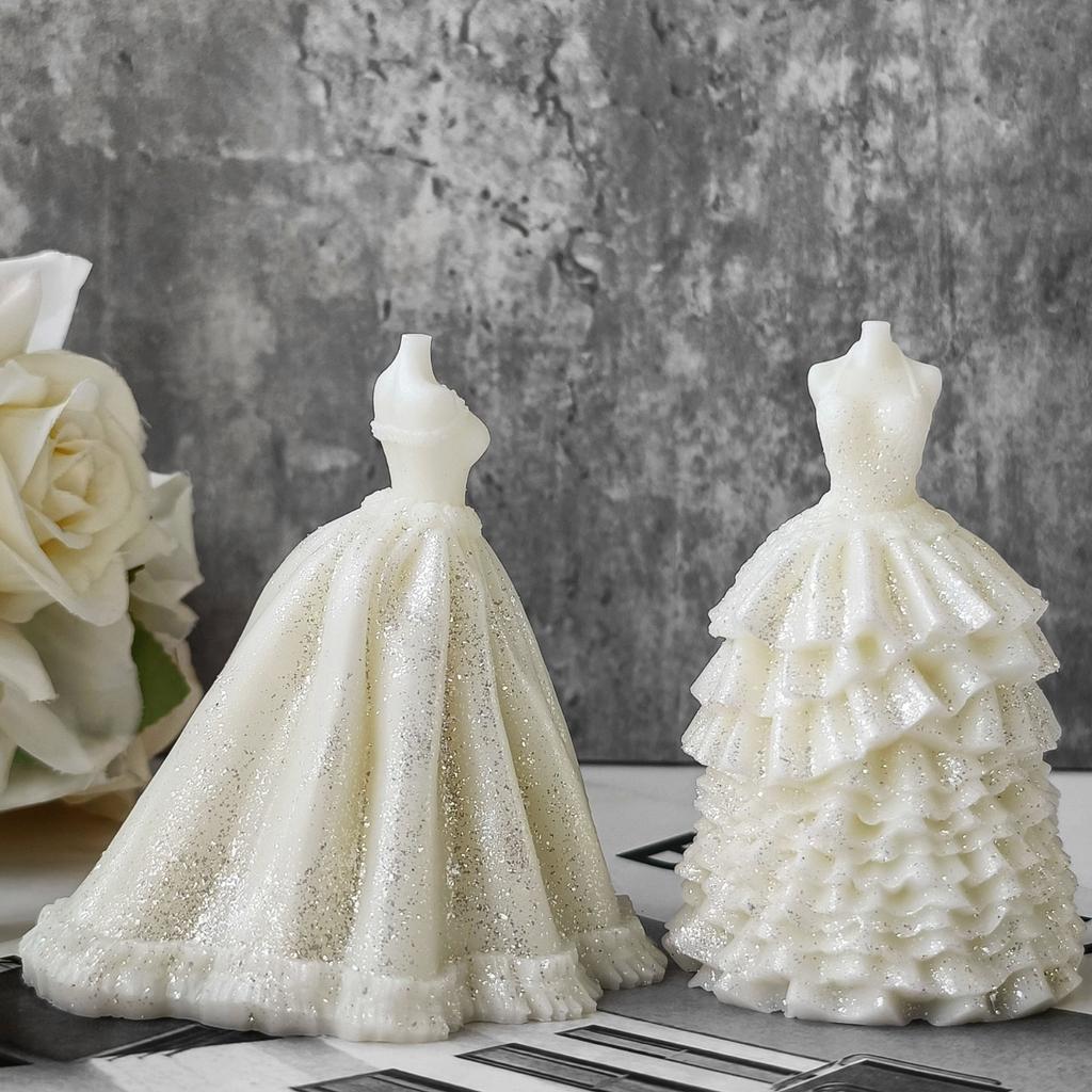 DIY Party Princess Dress Silicone Candle Mold Handmade Aroma Candle Plaster Wedding Dress Ornaments Molds Home Decoration