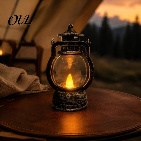Portable Lantern for Home Decor Vintage Night Light, Flickering LED Candle Lamp Christmas Decorative Plastic Halloween, Flameless Bedside Lamp,