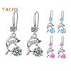1 Pair Korean Style Hook Earrings Dolphin Design Shiny Rhinestones Drop Earrings Women Mid-length Earrings