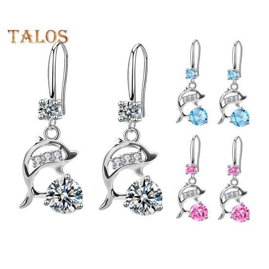 1 Pair Korean Style Hook Earrings Dolphin Design Shiny Rhinestones Drop Earrings Women Mid-length Earrings