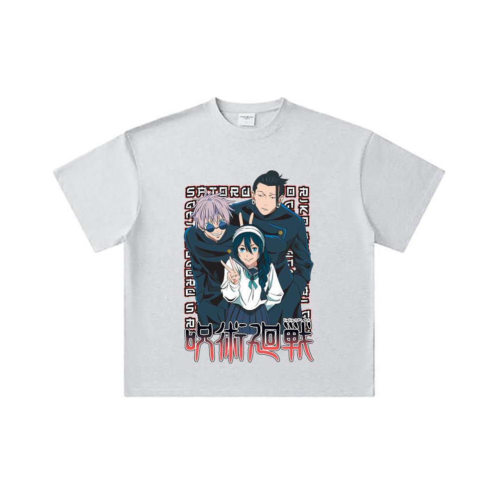 260 GSM Double Yarn 32 Count 100% Cotton Jujutsu Kaisen V40 Print Unisex Heavy Cotton T Shirt