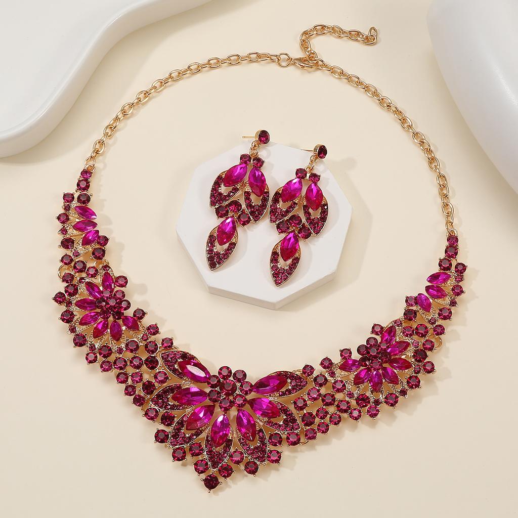 Dress Jewelry Direct Sales European and American Necklaces Earrings Two-piece Set Colorful Flowers Bride Retro High-end Design Sense