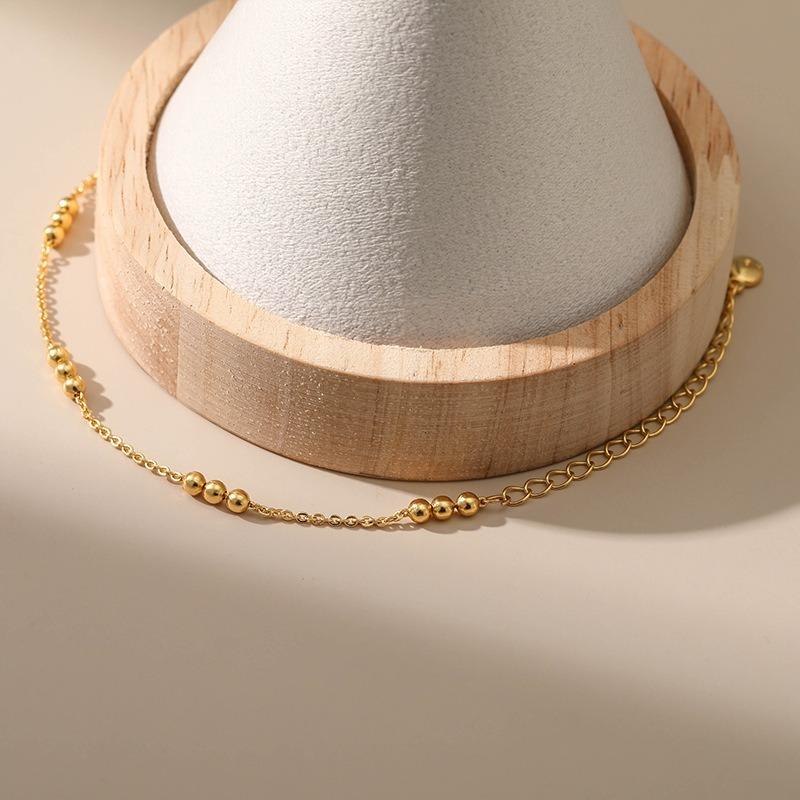 Women 18k Gold Plated Minimalist Gold Bead Thin Chain Anklet