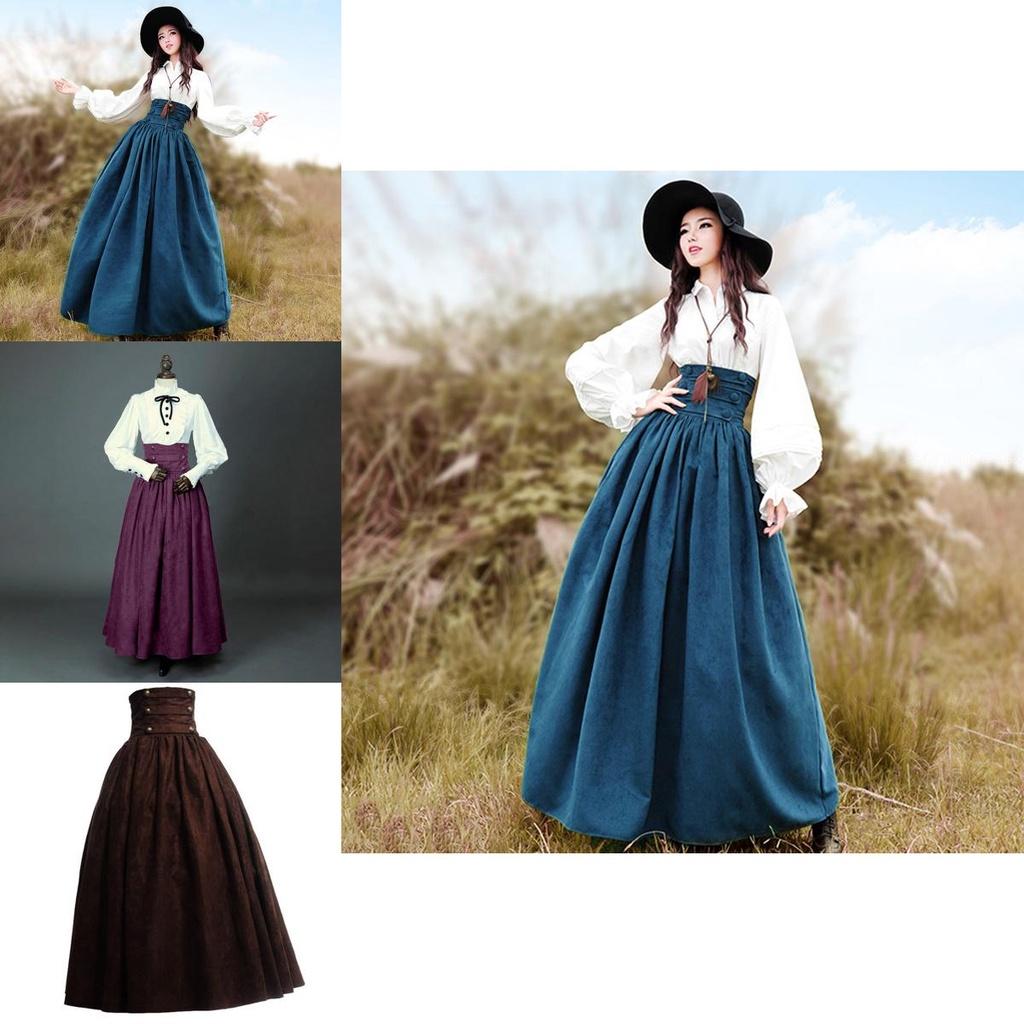 Średniowieczna Elegancka Spódnica z Wysokim Stanem Dla Kobiet Vintage Gotycki Design Rozkloszowany