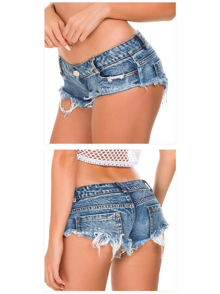 2024 New Summer European & American Low-Waist Ripped Women's Denim Shorts