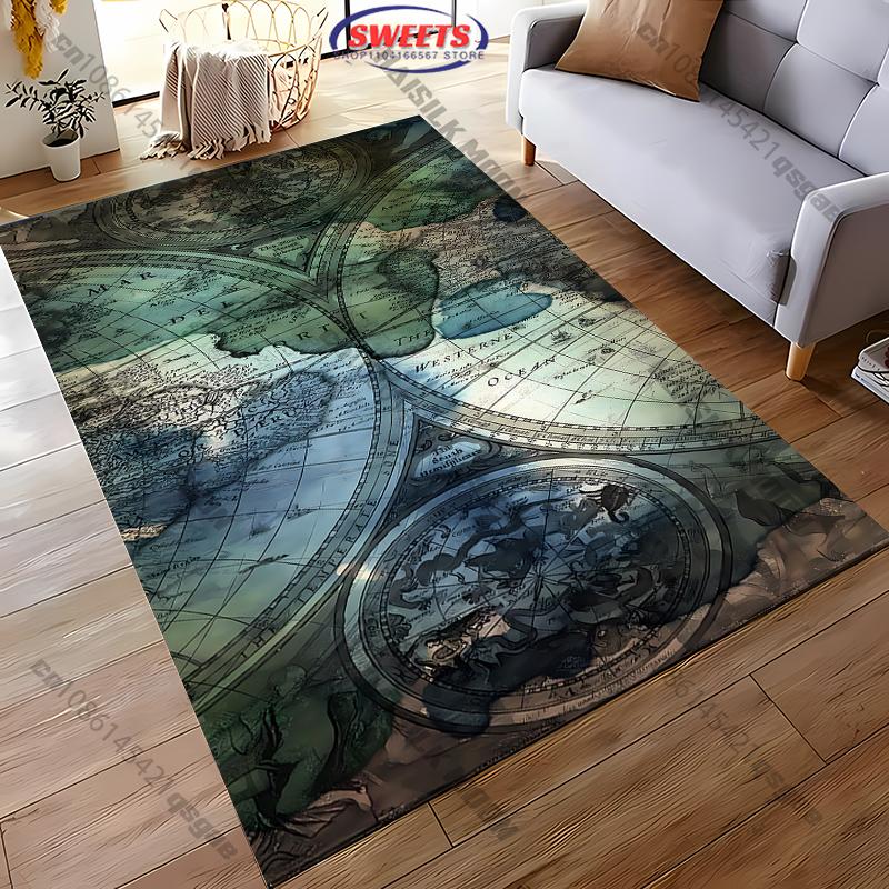 15 Size Vintage Nautical Elements Sailing Map Compass Print Carpet Room Rug Wonderful Gift for Friend Mat for Home Office Store