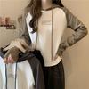 Echter Schuss Kontrastfarbenes Kapuzen-T-Shirt Damen Langarm Überschnittene Schulter Locker Lässiger Pullover