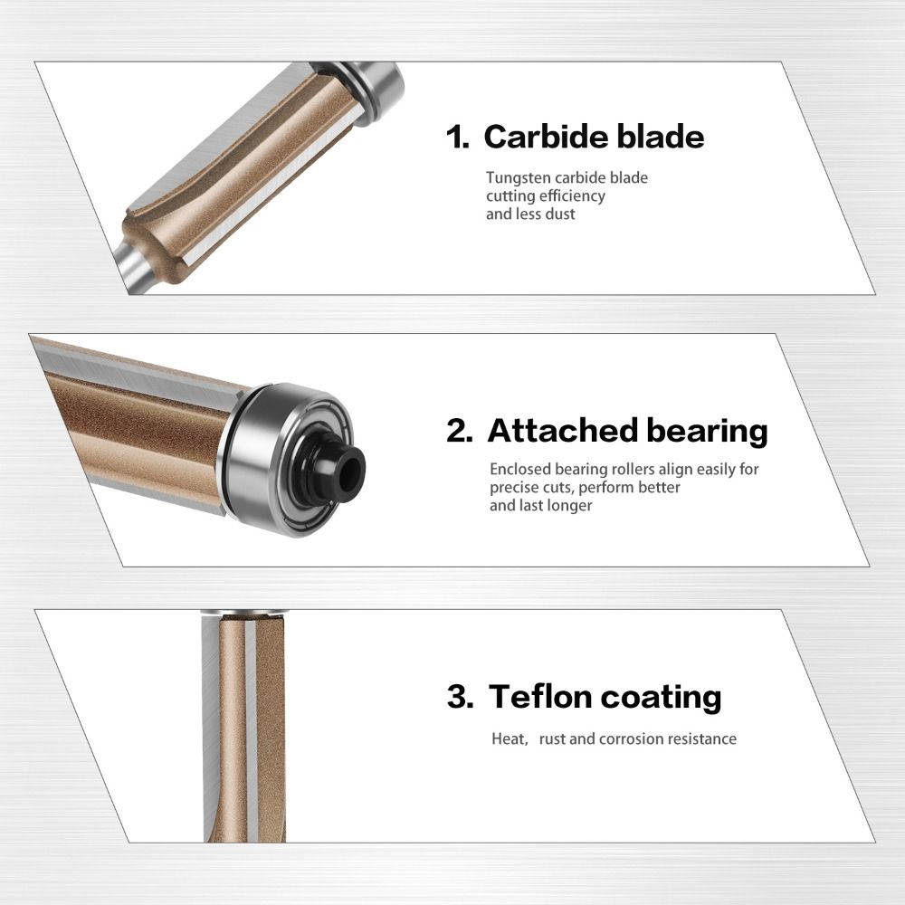 Accessories Universal Flush Trim Bits Professional Top Bearing Flush Trim Router Woodworking Coating Trim Router Bits
