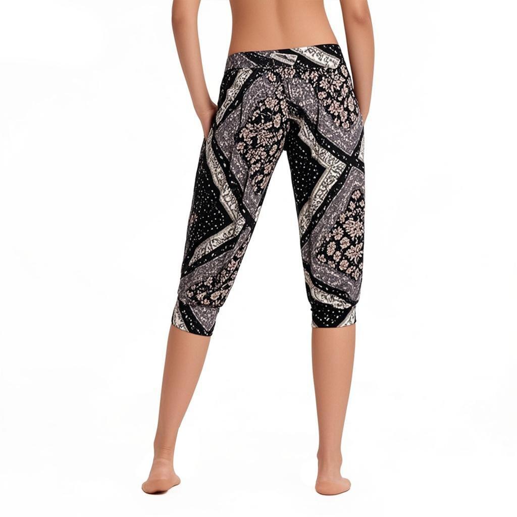 Damen Sommer Locker Retro Bedruckt Siebenhosen Jogginghose Yoga Home Jogginghose Mit Taschen