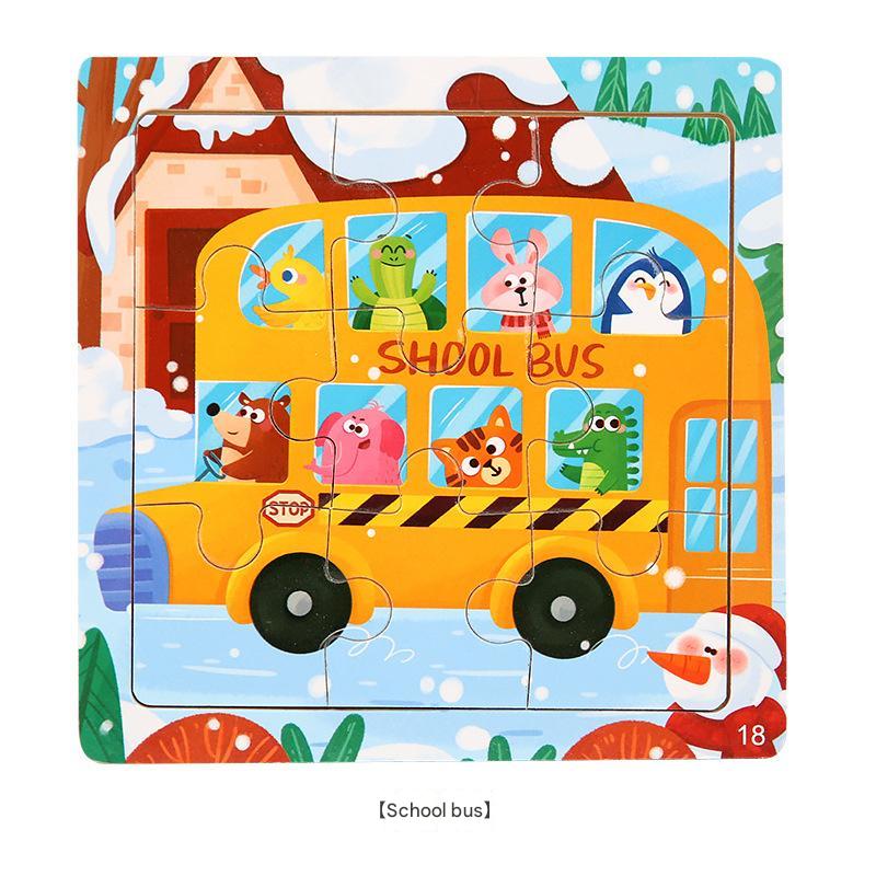 9-Piece Wooden Children'S Jigsaw Puzzle Toy For Early Childhood Education Cartoon Animal Transportation Cognitive Puzzle