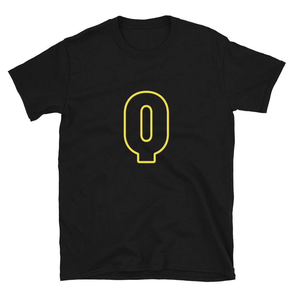 Letter Q Yellow Bold Font Simple Black T-Shirt 2XL