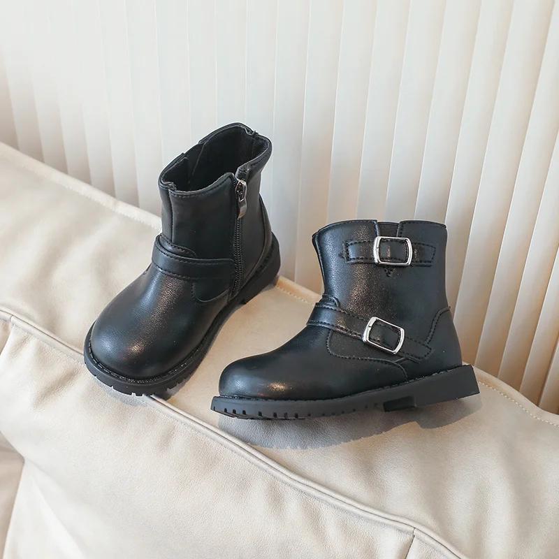 Autumn/Winter Single Baby Girls Elegant Fashion ZIP Cartoon Casual Black/White Comfortable Round Toe Warm Kids Short Boots