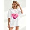 Oversized T Shirt Black Pink Watercolor Heart Print Casual Wear For Women